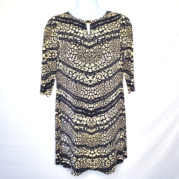 Tahari 3/4 Sleeve Abstract Print Shift Dress 14 Lined Career Stretch Corpcore - Picture 1 of 13